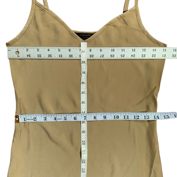 AllSaints Tierny Coni Midi Slip Dress in Metallic Olive Green Size Small - Picture 6 of 9